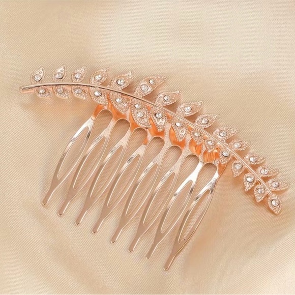 Accessories - Rose Gold Leaf Crystal Hair Comb - Elegant Women Accessories